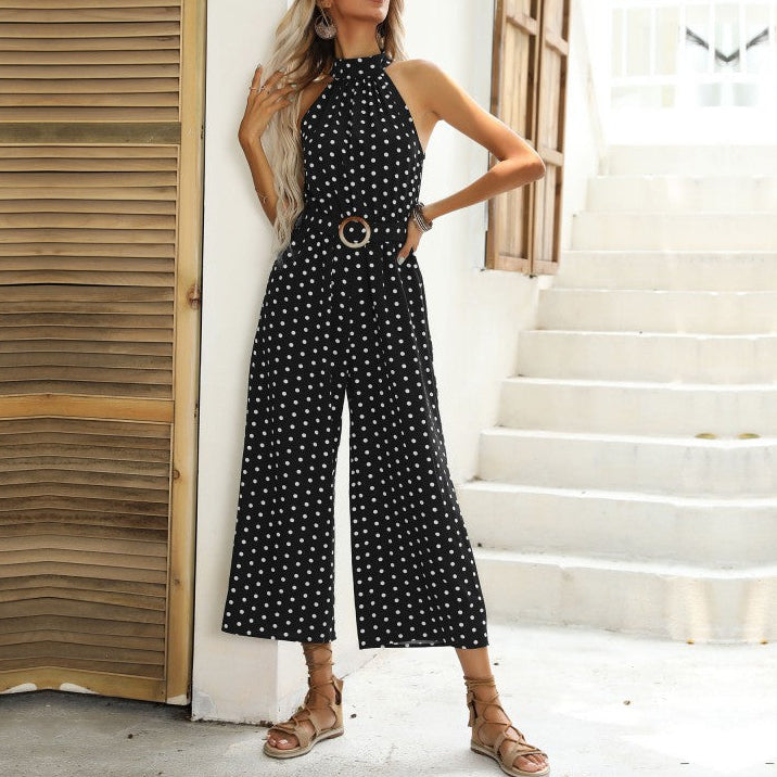 Polka Dot Halter Wide Leg Jumpsuit