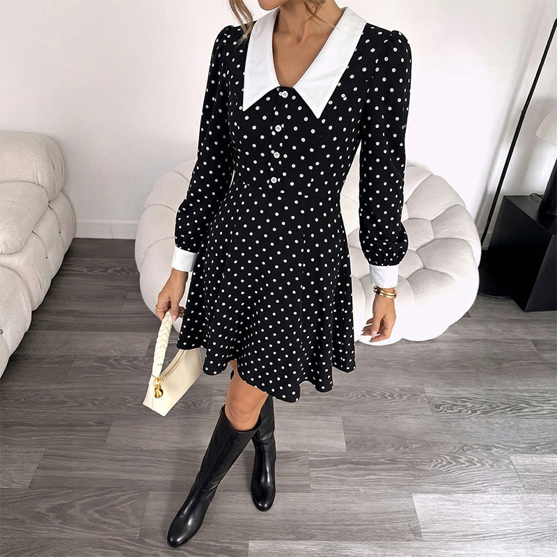 Polka-Dot Dress Vintage Collared Fit Flare