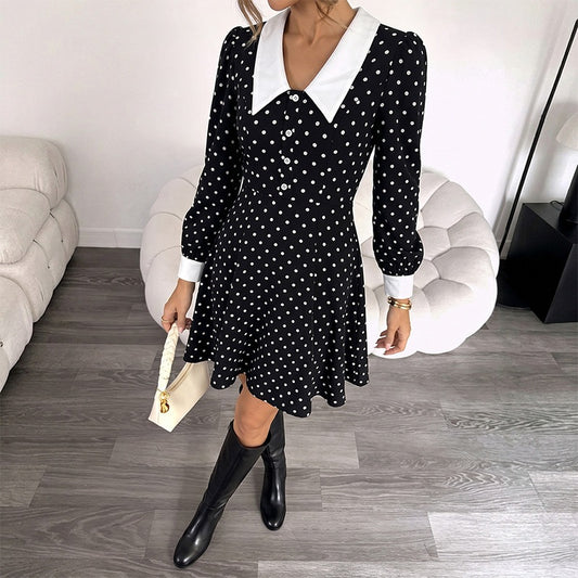 Polka-Dot Dress Vintage Collared Fit Flare