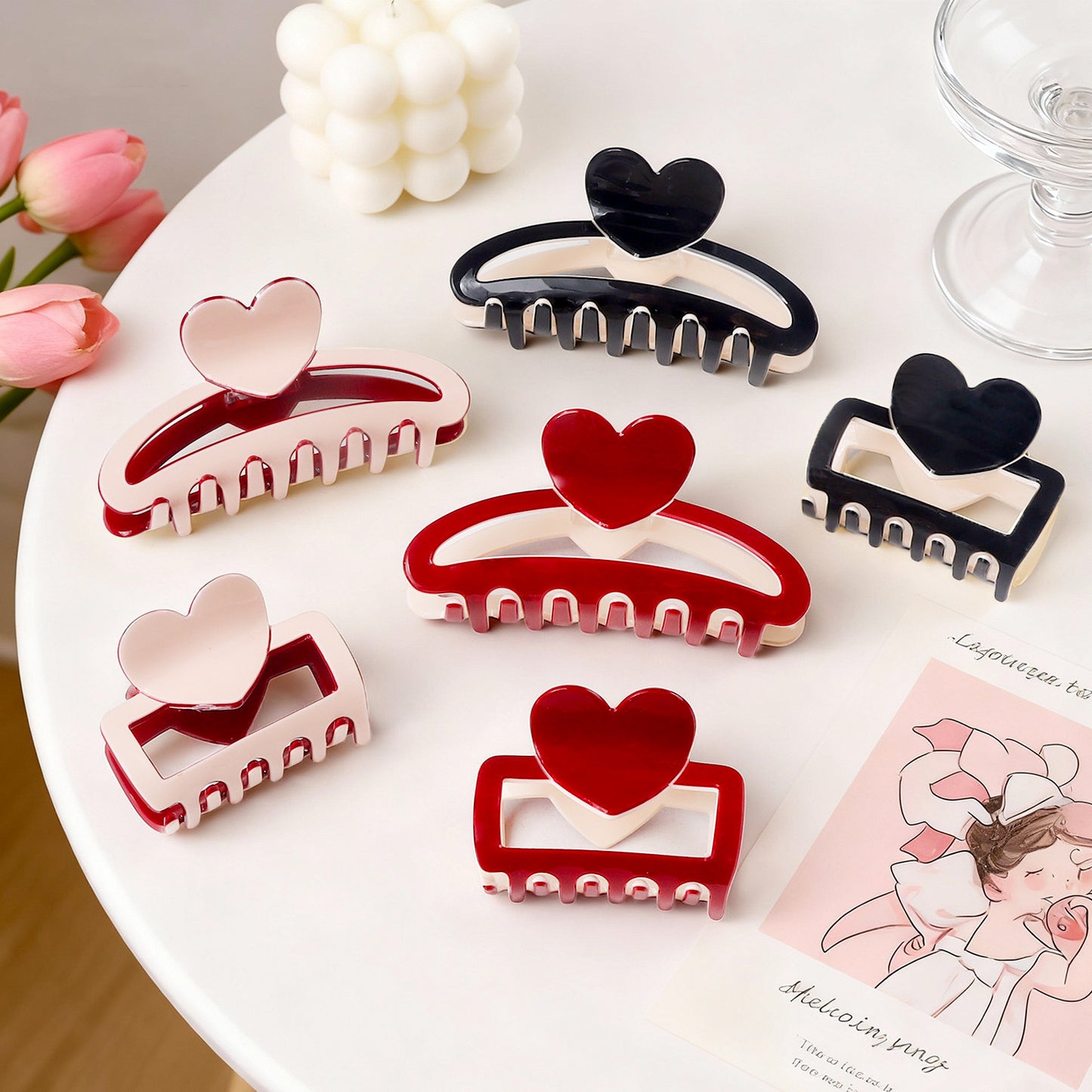 Valentine Heart Colorblock Hair Claw Clip for Women