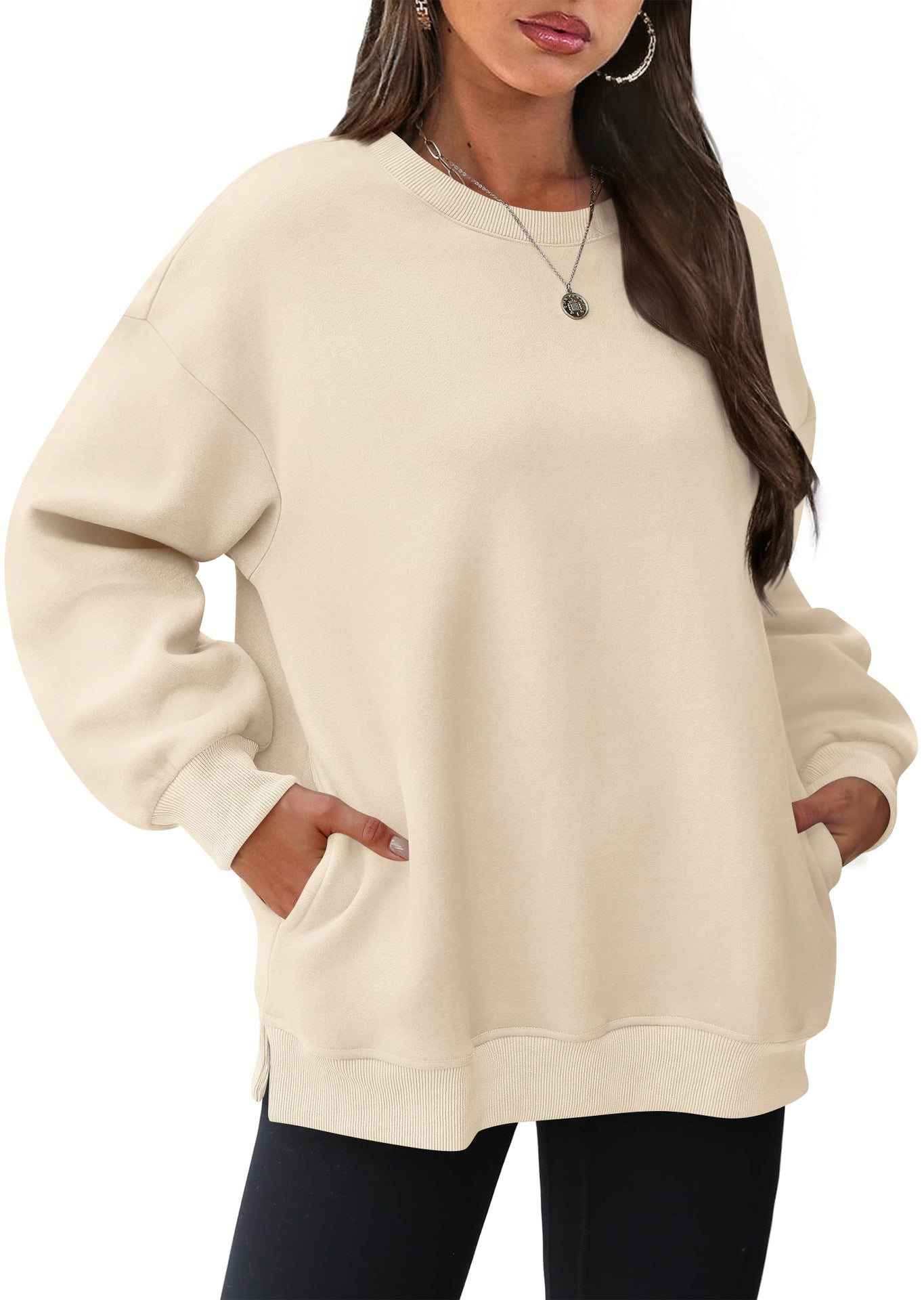 Oversized Crewneck Pullover Sweatshirt with Pockets