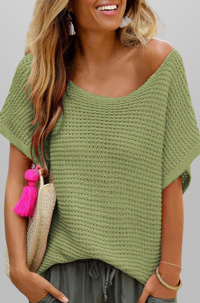 Summer Knit Top for Women Loose Casual Short Sleeve Tee