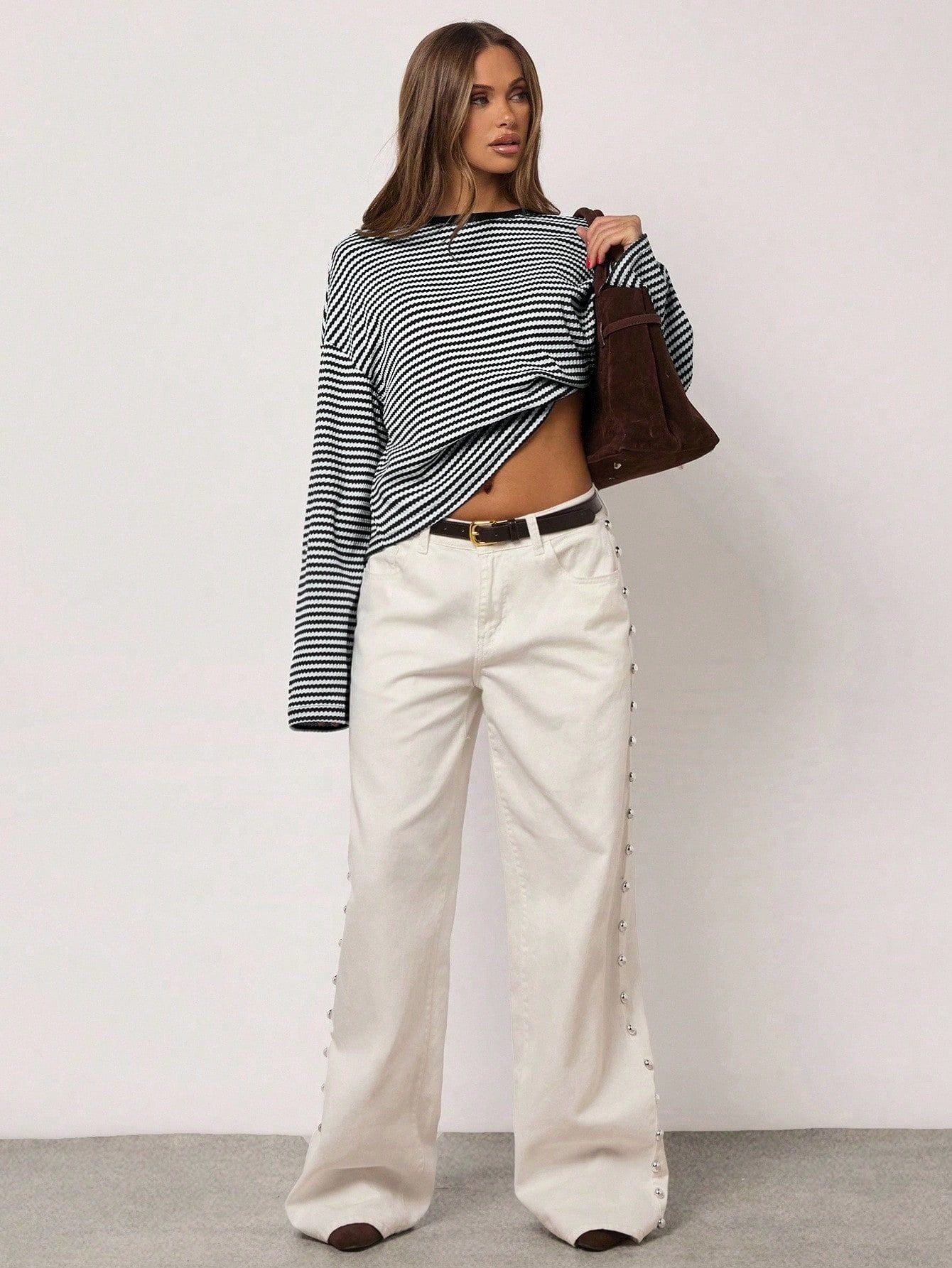 Striped Knit Sweater Long Sleeve Oversized Casual Top