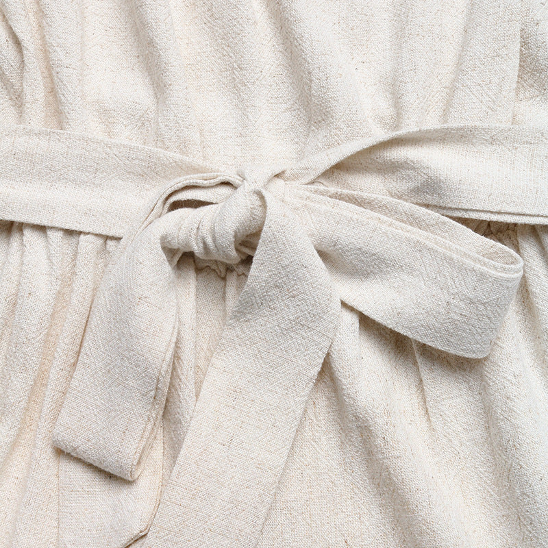 Solid Linen Romper Vacation Boho Tie Strap Tassel
