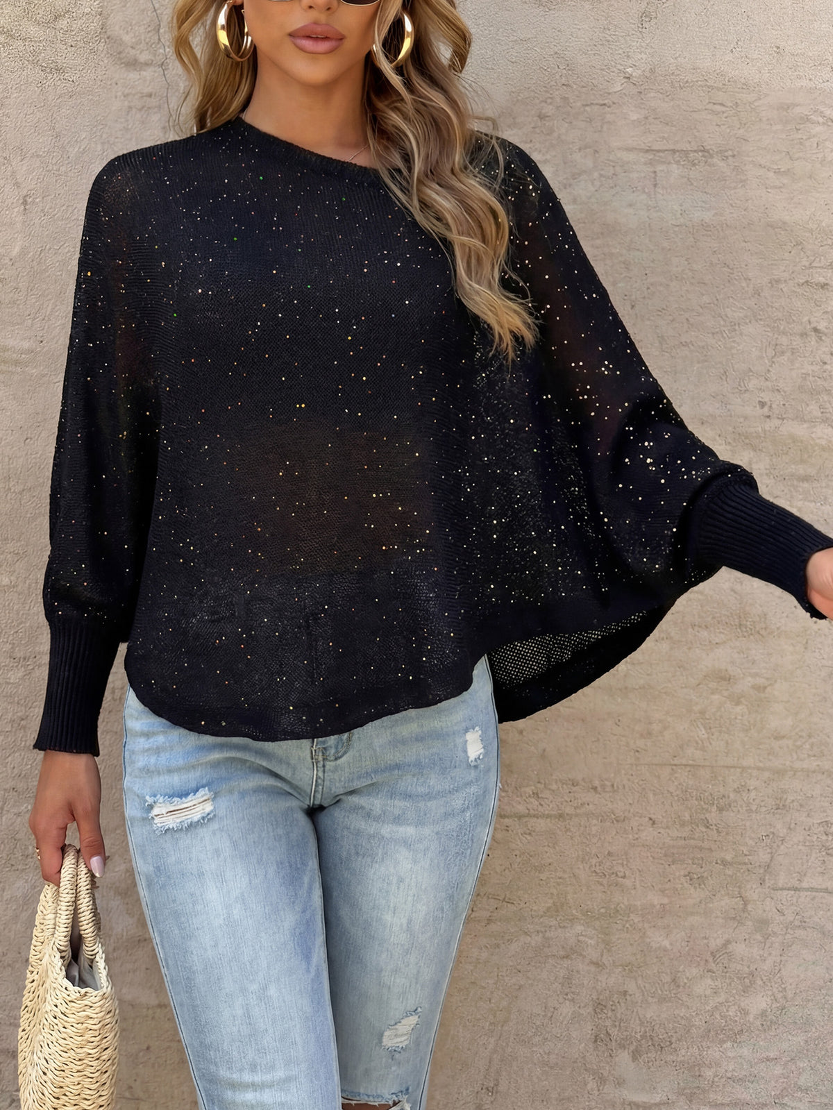 Women's Sequin Batwing Beach Cover Up Top