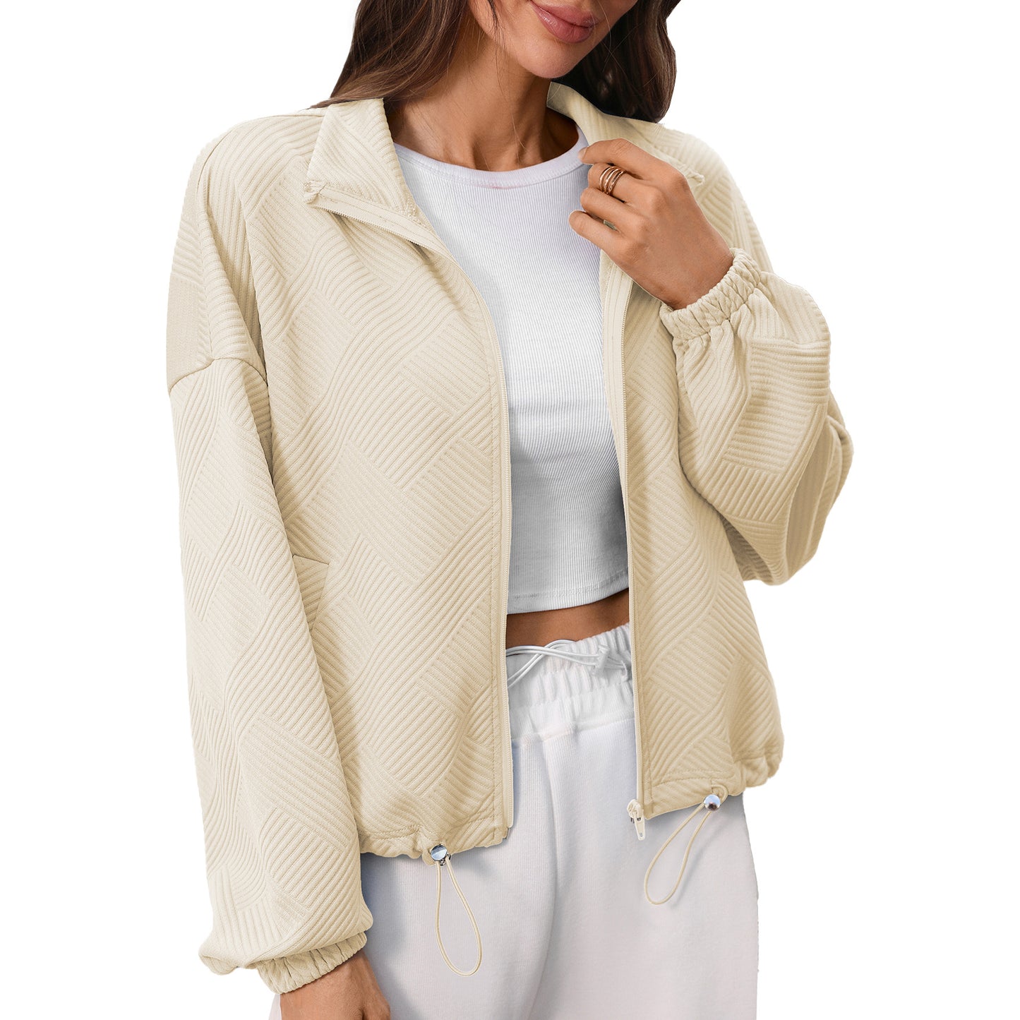 Solid Textured Corduroy Jacket Zip Front Casual Layering