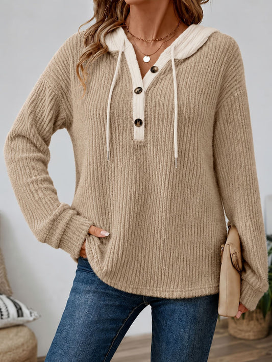 Women’s Hooded Knit Sweater Long Sleeve Pullover