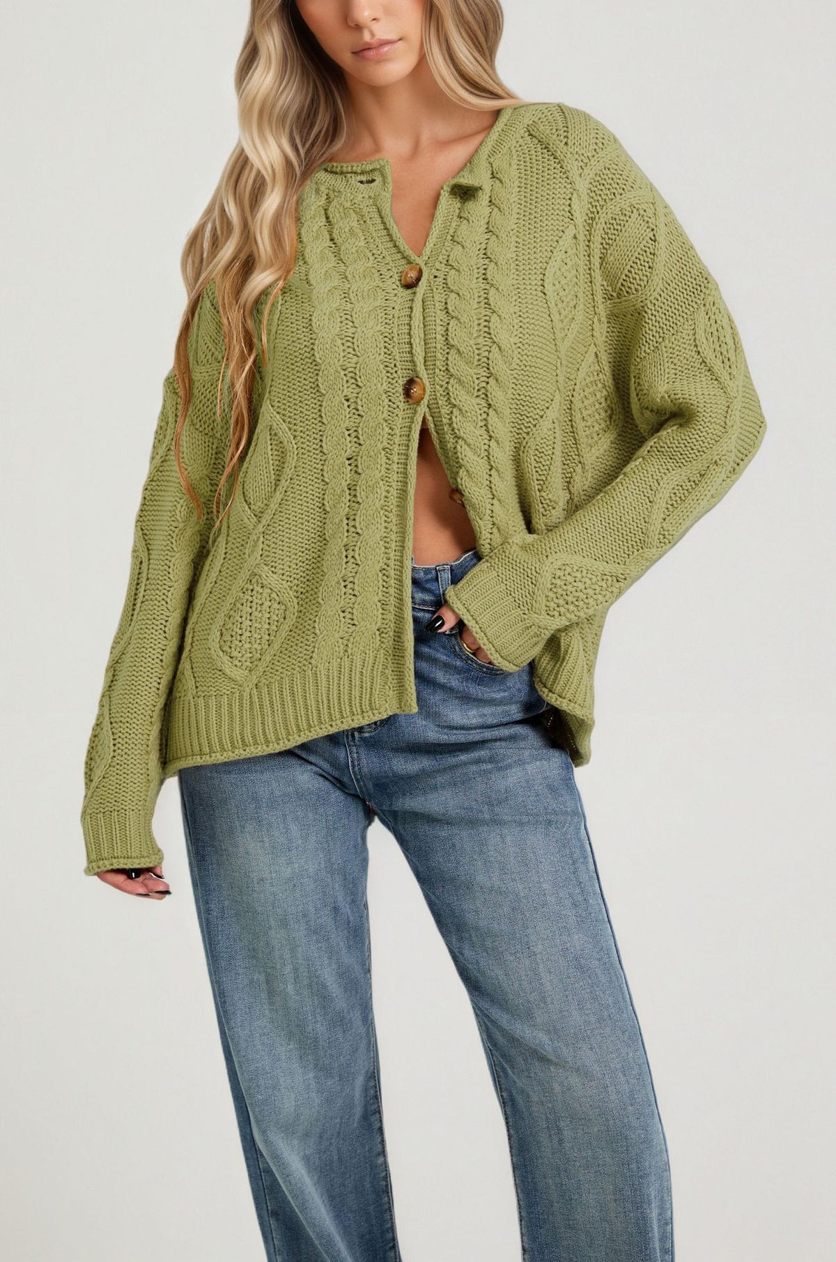 Women's Chunky Cable Knit Button Front Cardigan Sweater