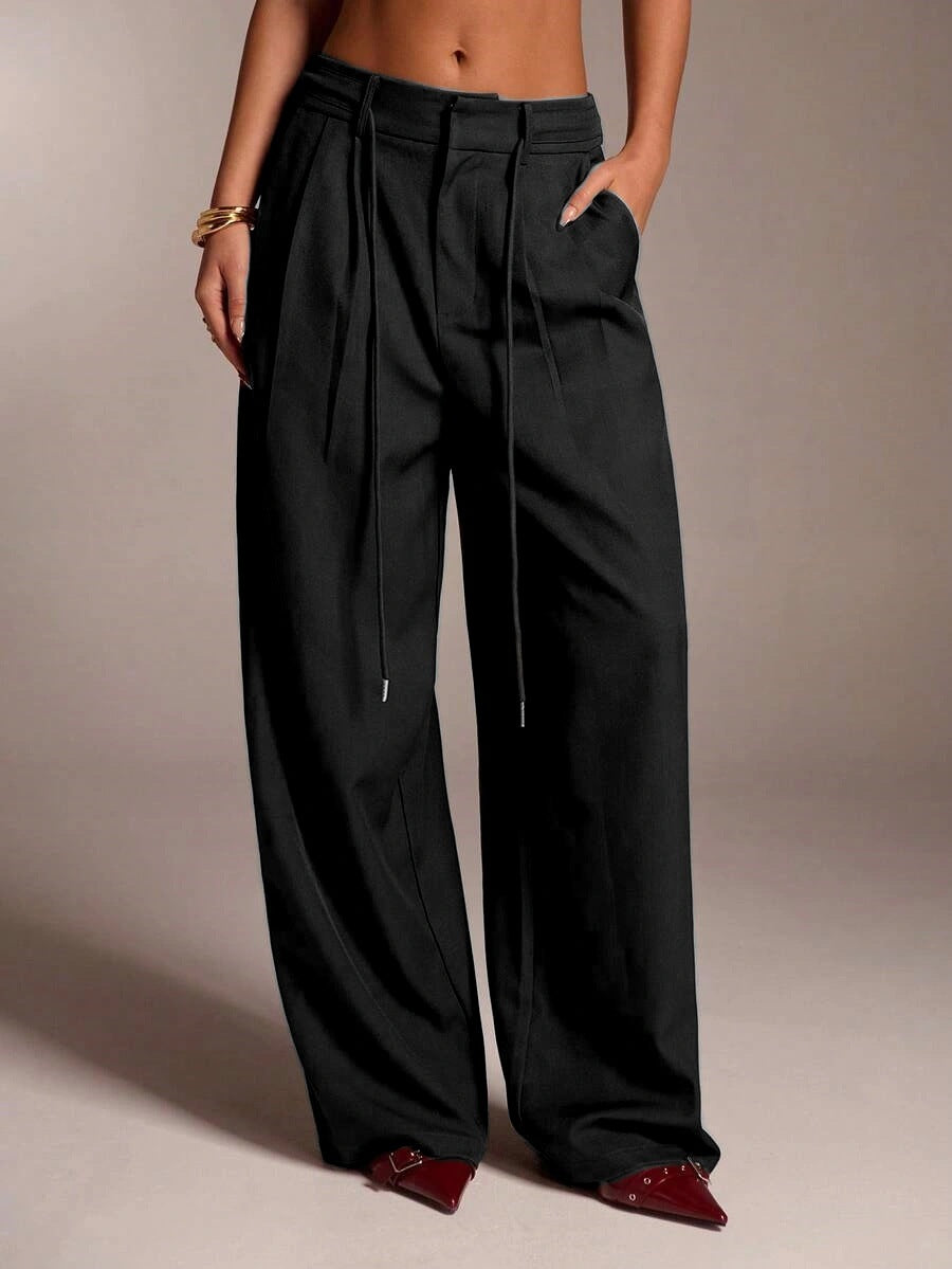 Women's High Waist Tie Wide Leg Dress Pants