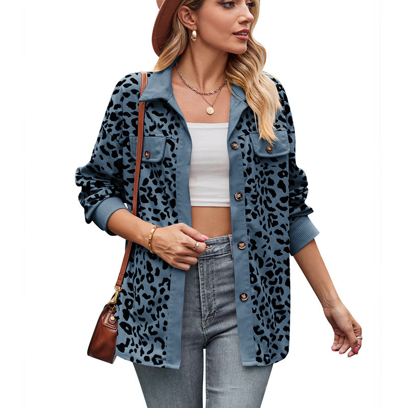 Leopard Print Shacket Button Up Long Sleeve Jacket