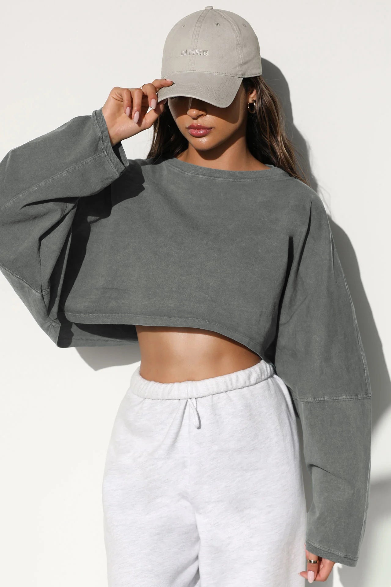 Cropped Crewneck Sweatshirt Women Long Sleeve Crop Top Tee