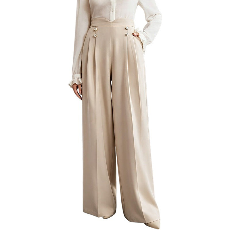 Women's High Waisted Wide Leg Work Pants Button Front