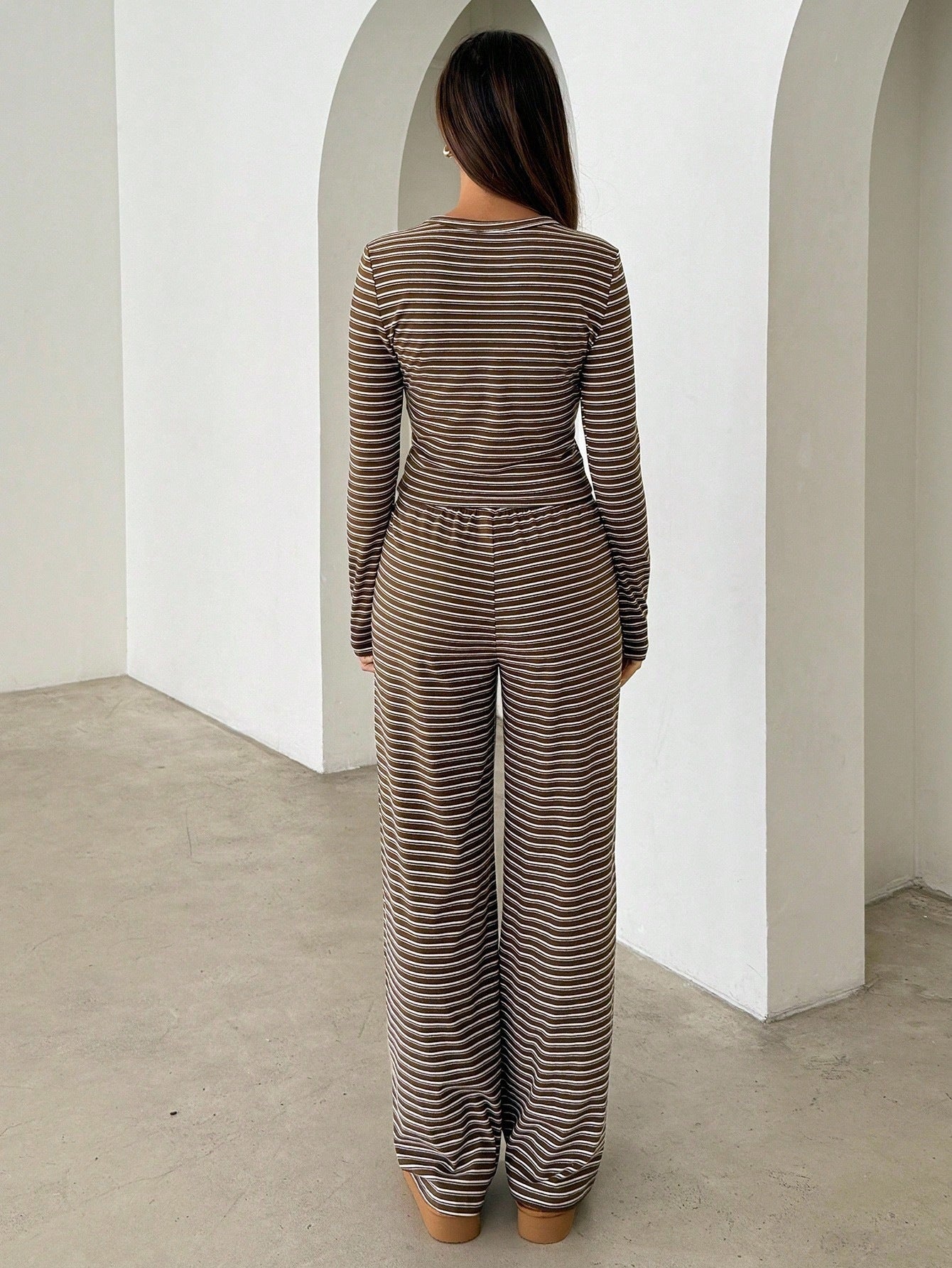Striped Long Sleeve Top and Pants Lounge Set Casual Outfit