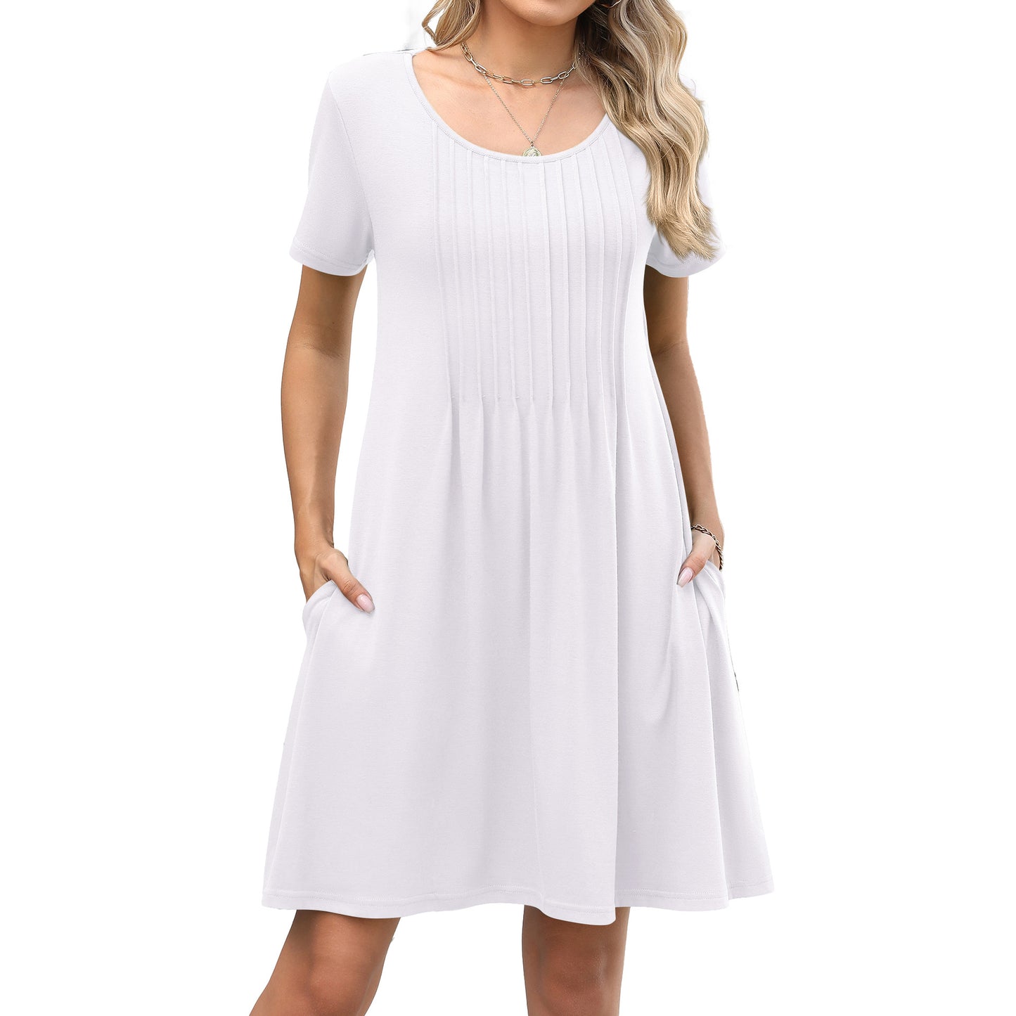 Soft Cotton Lounge Dress with Pintuck Detail and Side Pockets