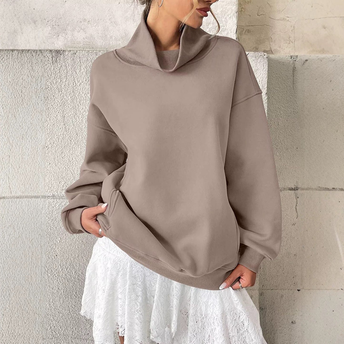 Cowlneck Pullover Sweatshirt Boutique Oversized Casual