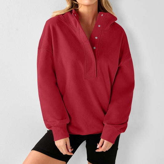 Solid Cotton Blend Hoodie Casual Oversized Snap Neck