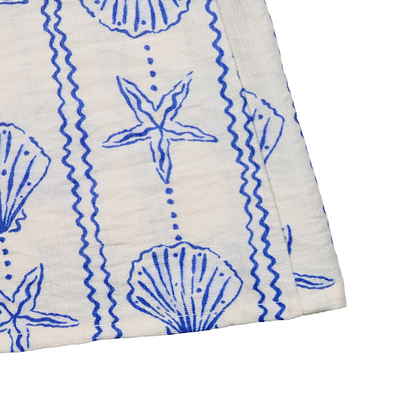 Blue Seashell Print Halter Romper Vacation Outfit