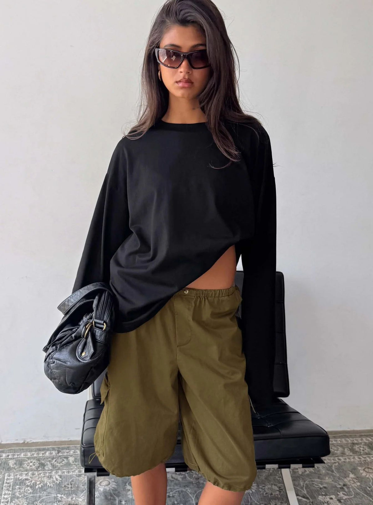 Women's Oversized Drop Shoulder Long Sleeve Cotton T-Shirt