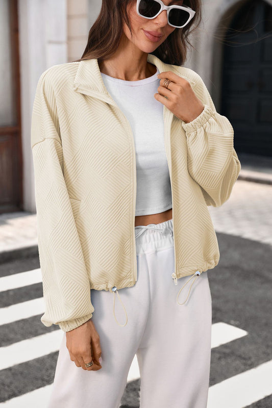 Solid Textured Corduroy Jacket Zip Front Casual Layering