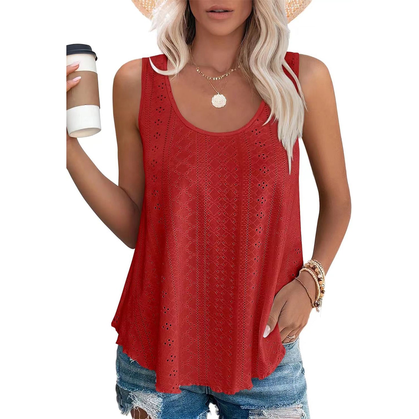 Women's Summer Loose Fit Round Neck Sleeveless Vest Top