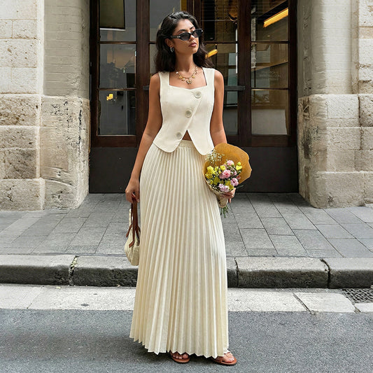 Solid Pleated Set Dress Casual Resort