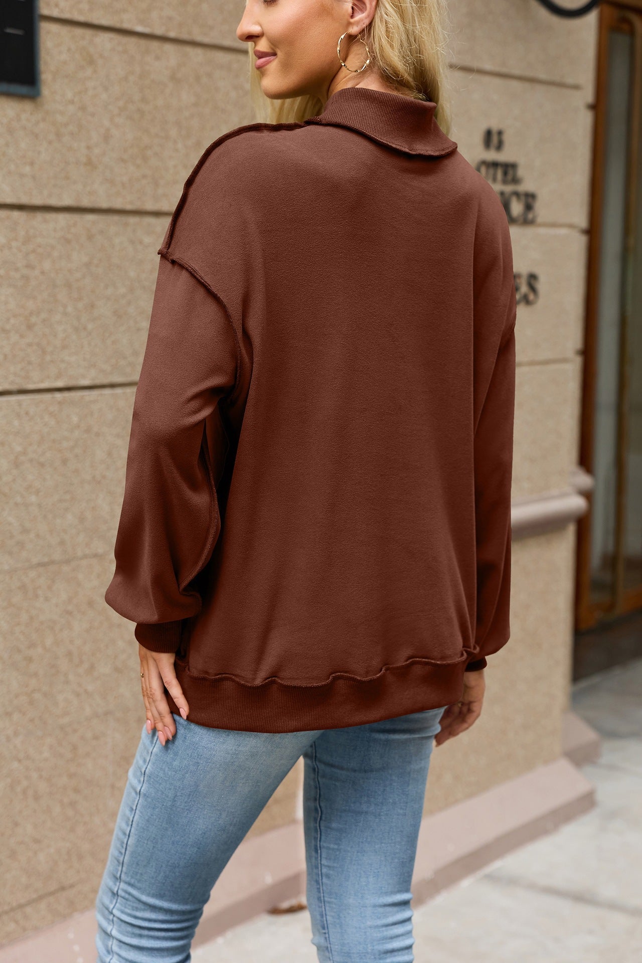 Mock Neck Exposed Seam Oversized Sweatshirt