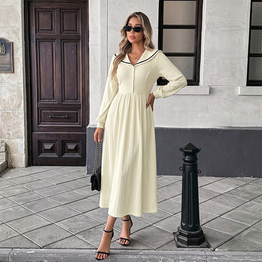 V Neck Midi Dress Button Front High Waist A Line Dress