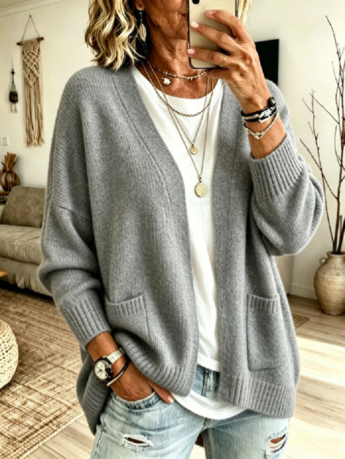 Womens Oversized Chunky Knit Cardigan Open Front Pockets
