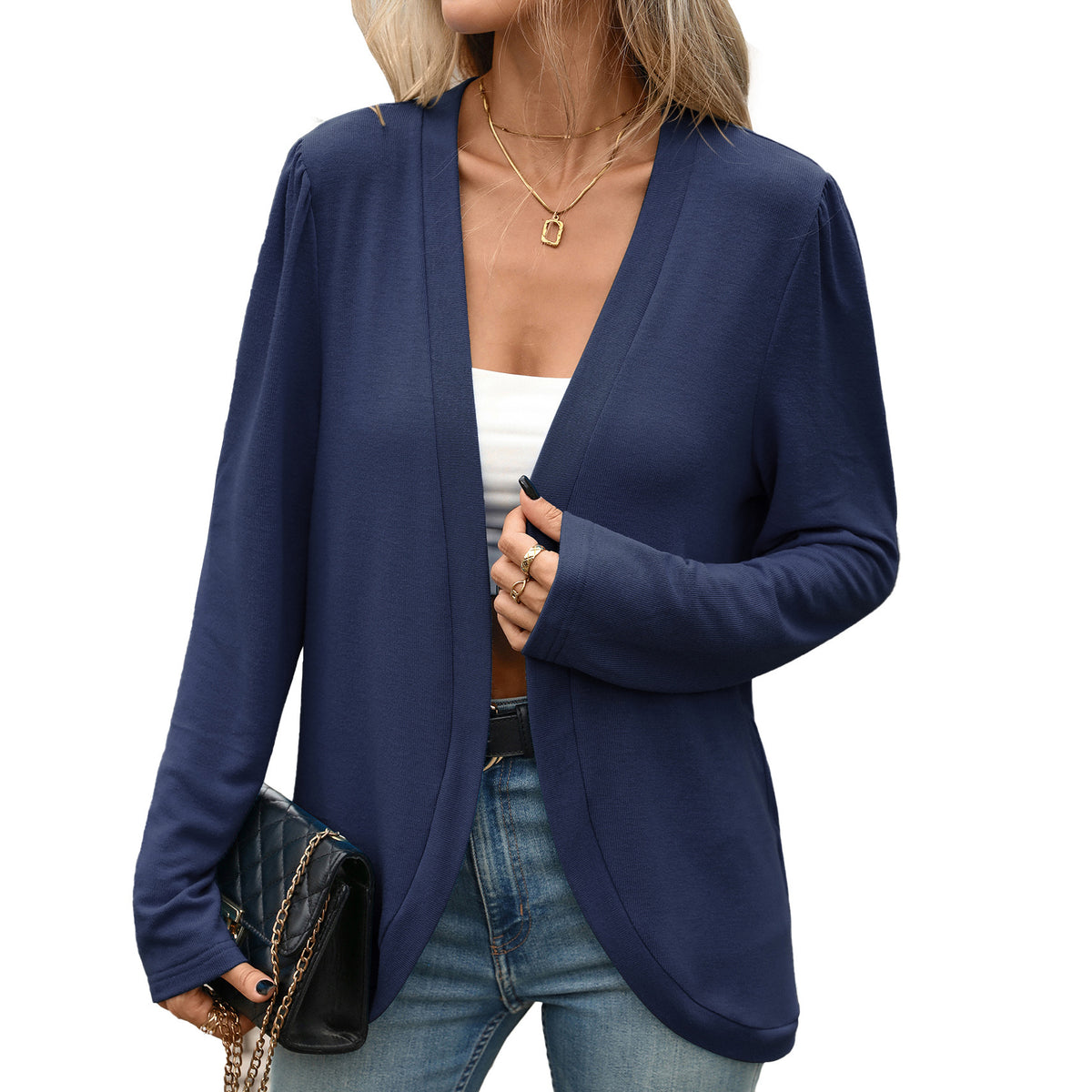 Women's Open Front Knit Cardigan Long Sleeve Solid Blazer