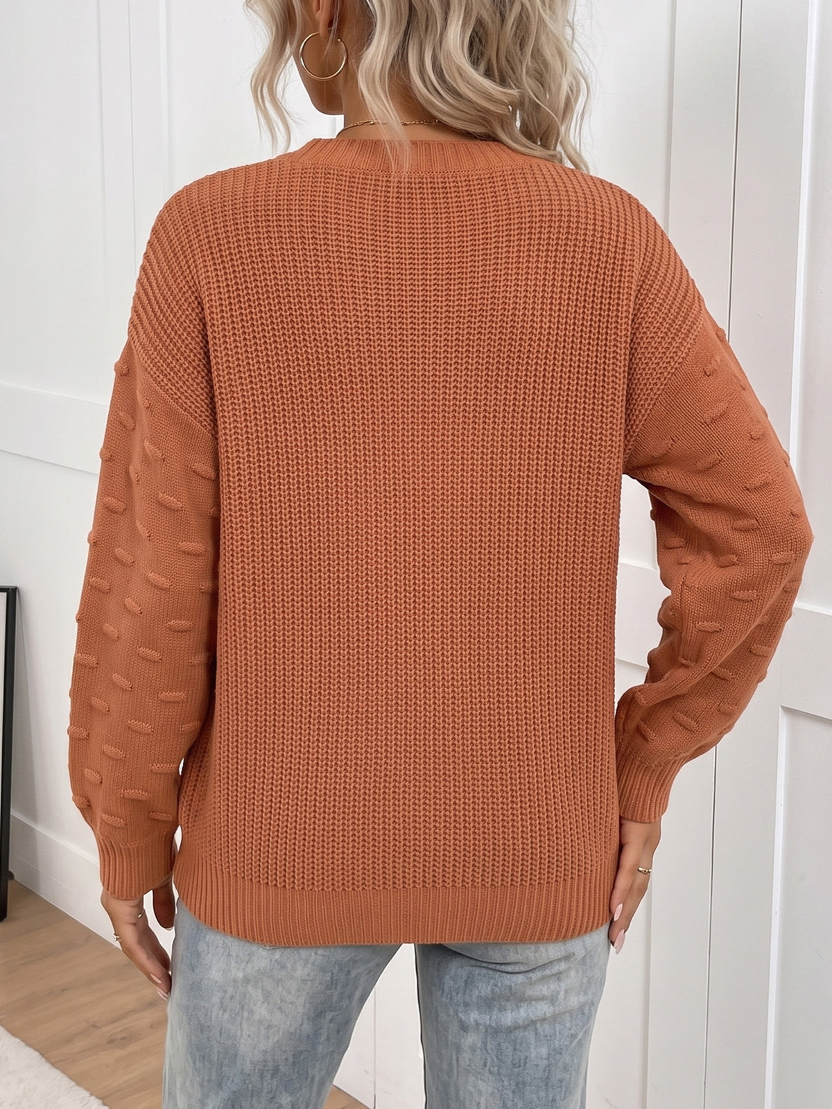 Women's Crewneck Bobble Sleeve Knit Sweater