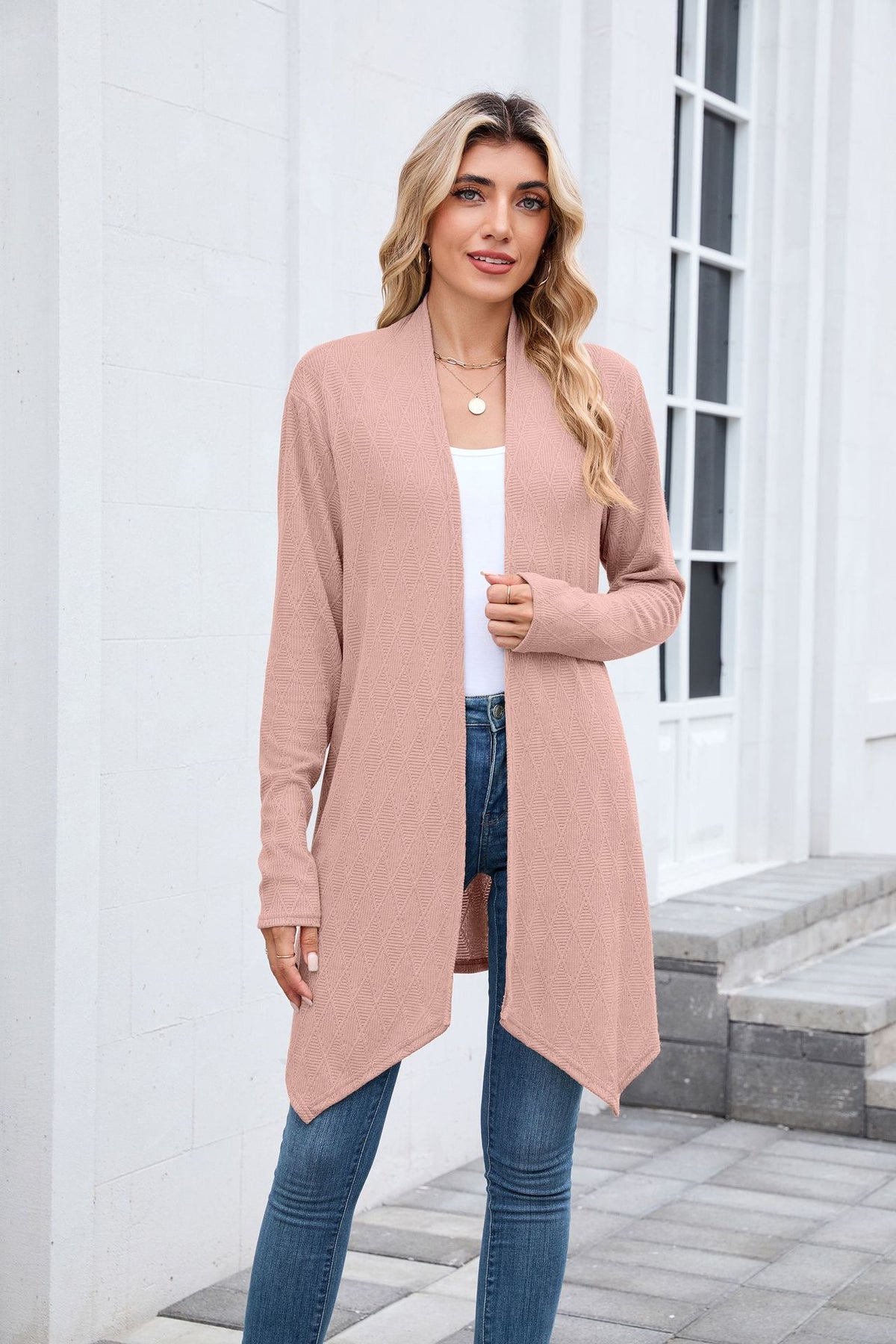 Women's Textured Open Front Long Knit Cardigan Sweater