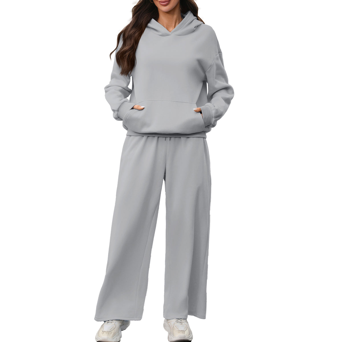 Women's Fleece Hoodie Wide Leg Sweatpants 2pc Set
