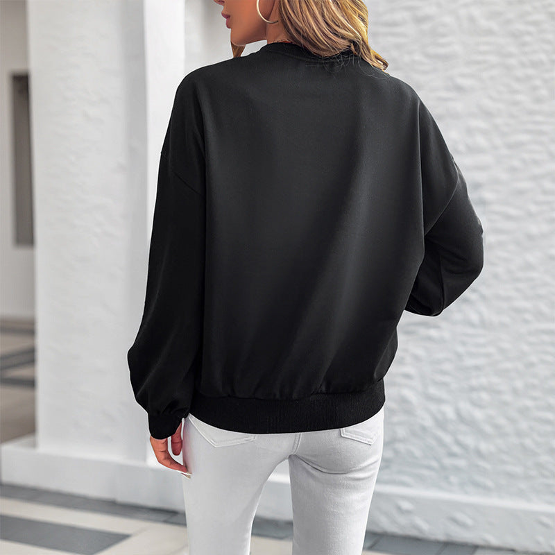 Black Gold Heart Print Long Sleeve Casual Sweatshirt
