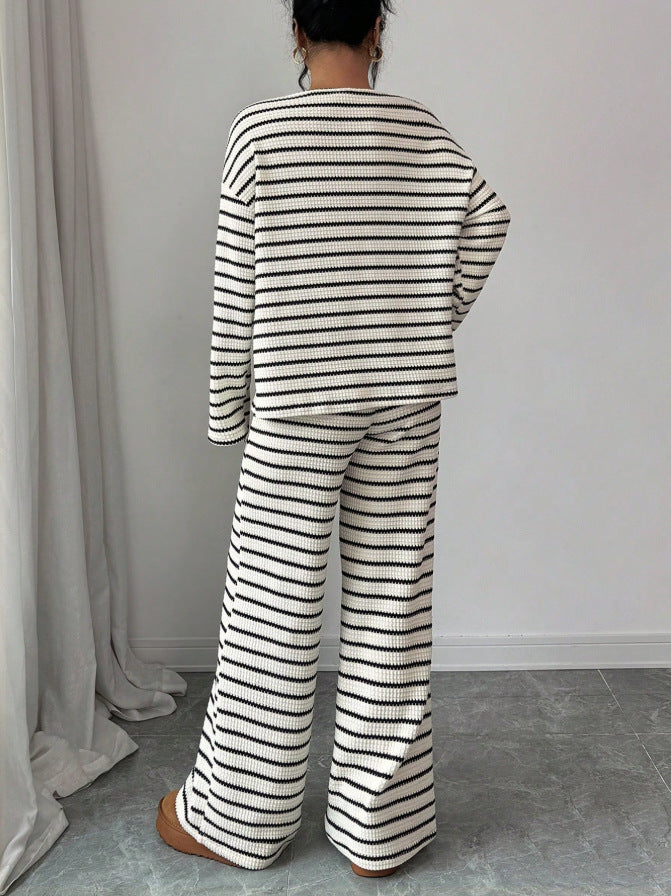 Striped Knit Jumpsuit Boutique Wide Leg Ribbed Loungewear