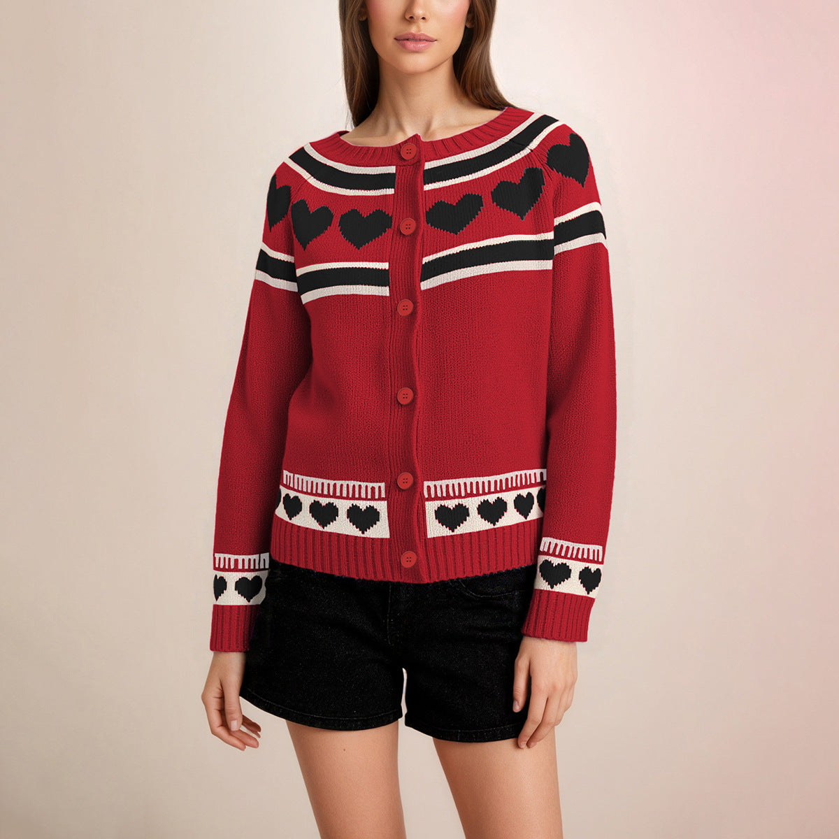 Women's Heart Cardigan Button Front Knit Sweater