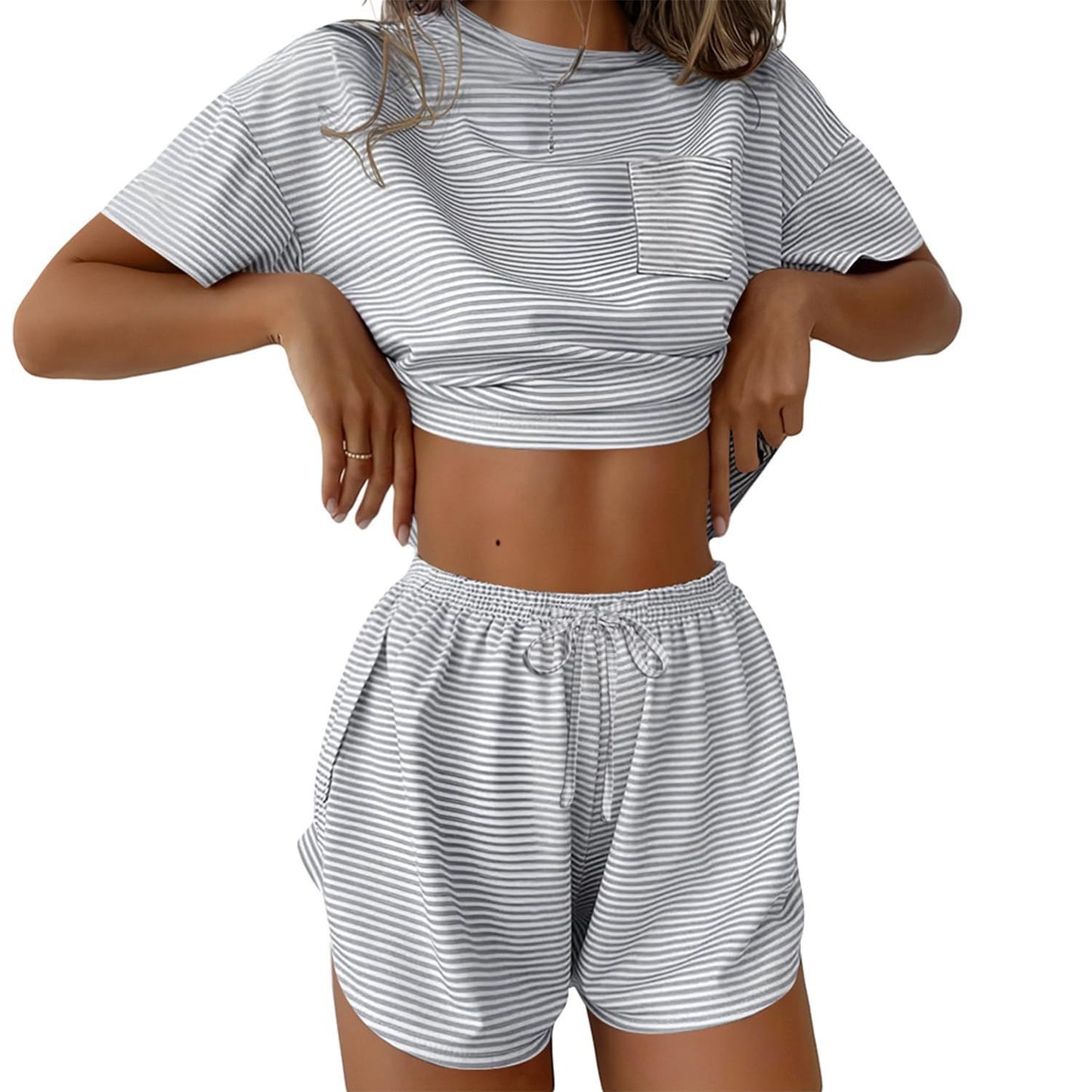 Women Leopard Print Crop Tee Lounge Short Set