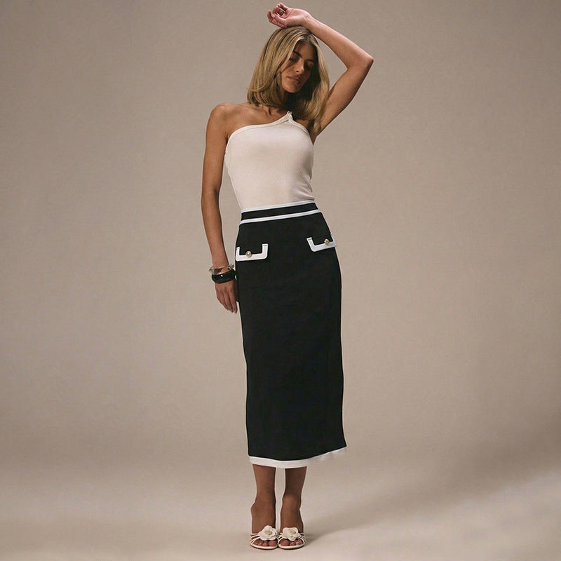 Color Block High Waist Midi Pencil Skirt