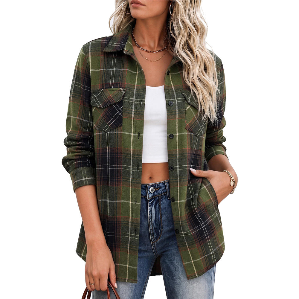 Plaid Button Down Pocket Shirt Casual Oversized Top
