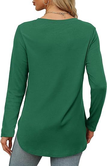 Women's Casual Long Sleeve Tunic Top Round Neck Side Slit