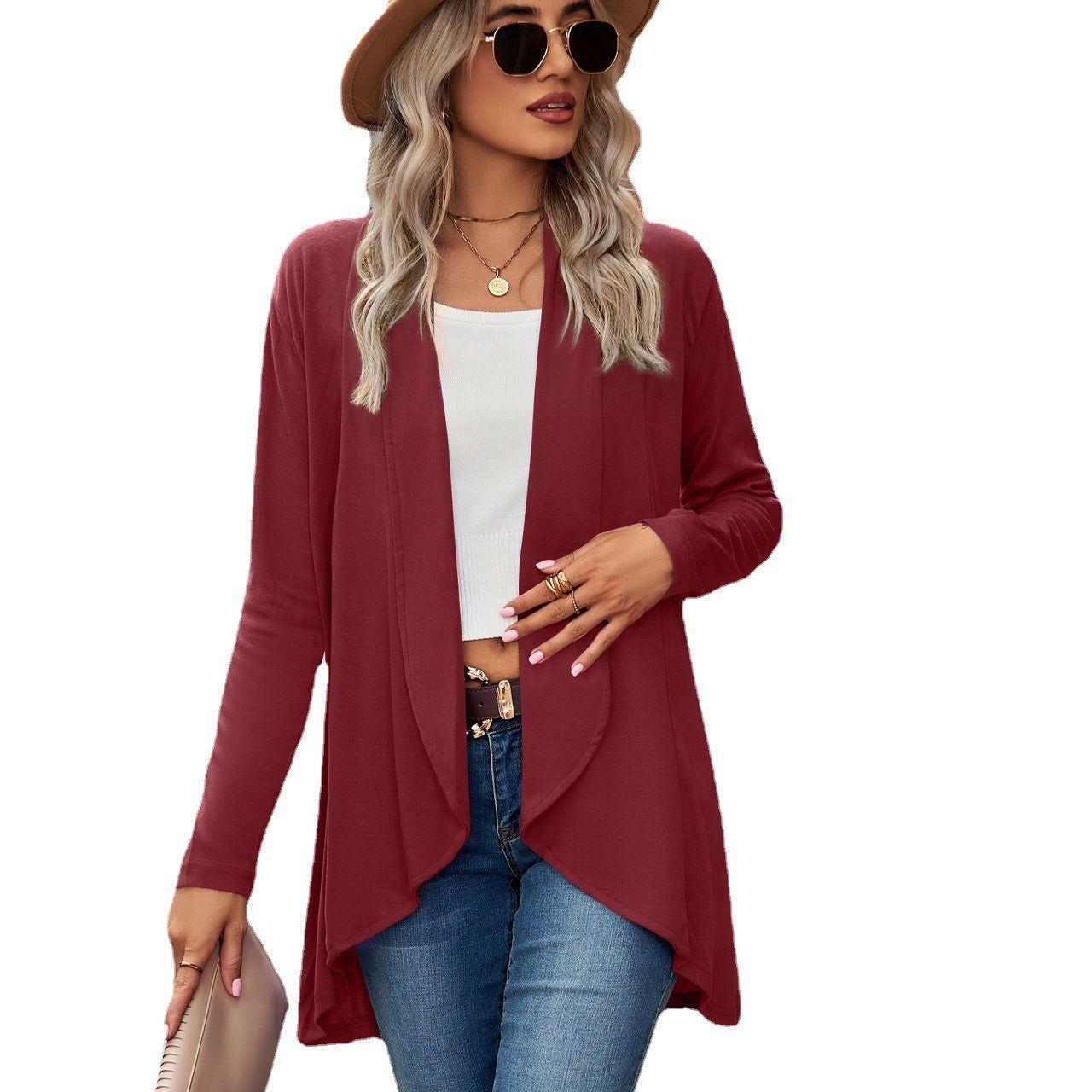 Open Front Knit Cardigan Long Sleeve Casual Sweater