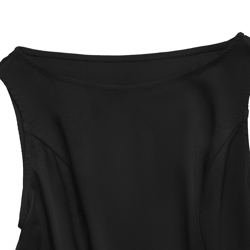 Solid Satin Top Elegant Sleeveless Bow Back