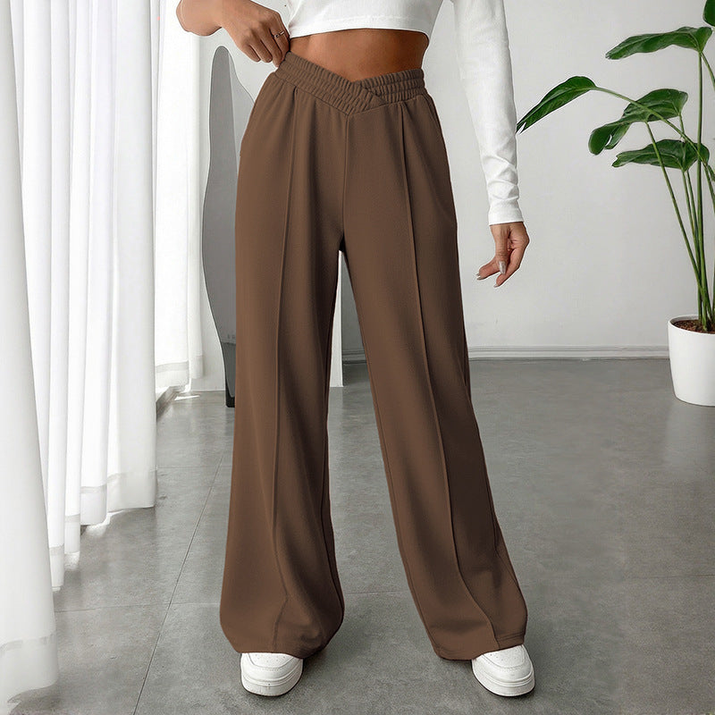 Solid Knit Wide Leg Pants High Waist Athleisure