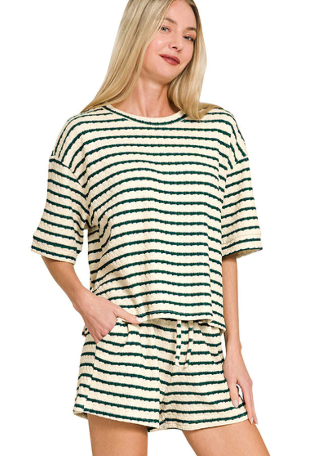 Women's Striped Oversized Two Piece Shorts Set Summer