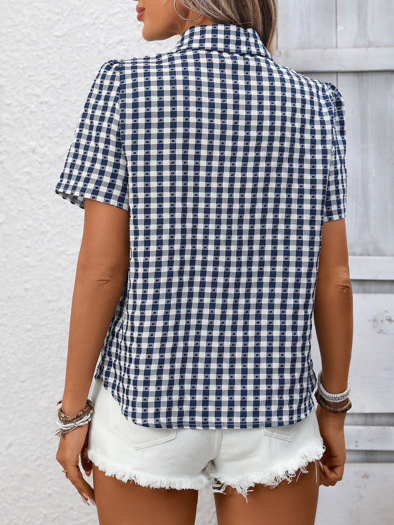 Casual Gingham Short Sleeve Button Down Shirt with Pocket
