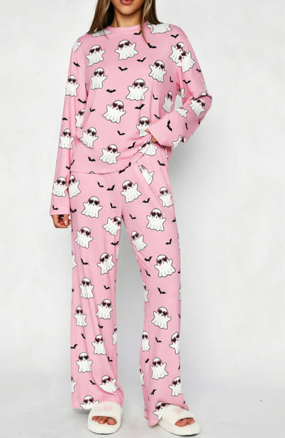 Halloween Pumpkin Print Pajama Set Long Sleeve