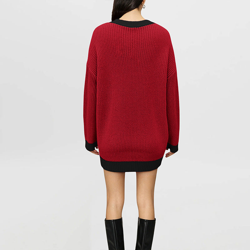 Oversized Heart Color Block Knit Sweater Pullover