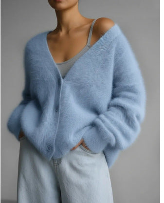Fuzzy Cardigan Sweater, Oversized Button-Front Knit