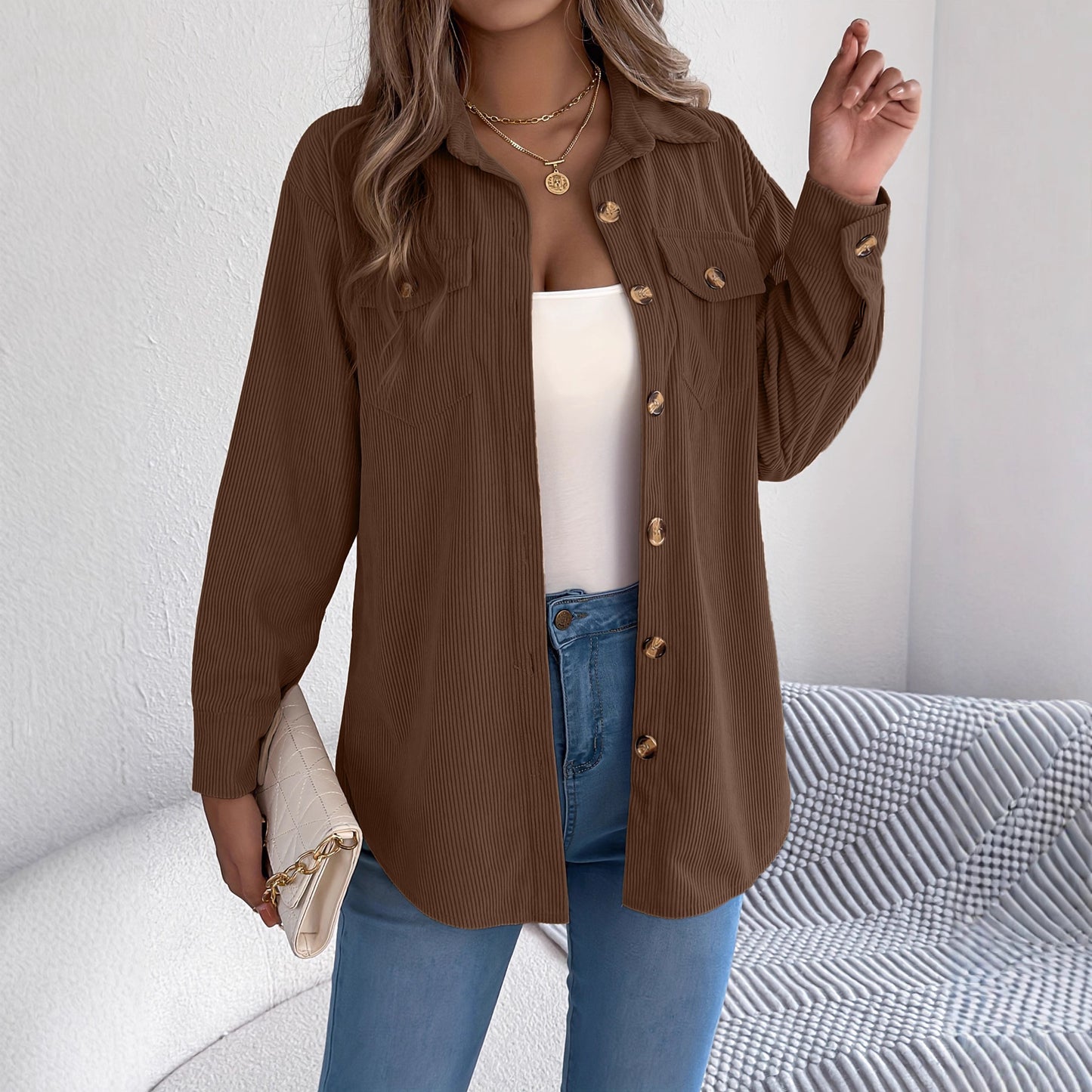 Corduroy Shacket Button Front Relaxed Fit