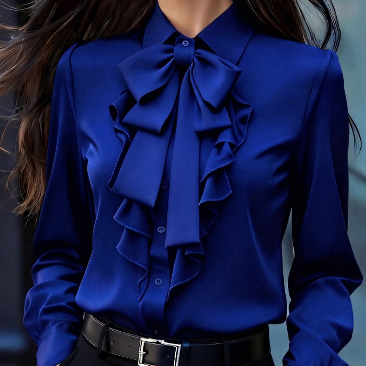 Women's Bow Tie Ruffle Blouse Long Sleeve Office Top