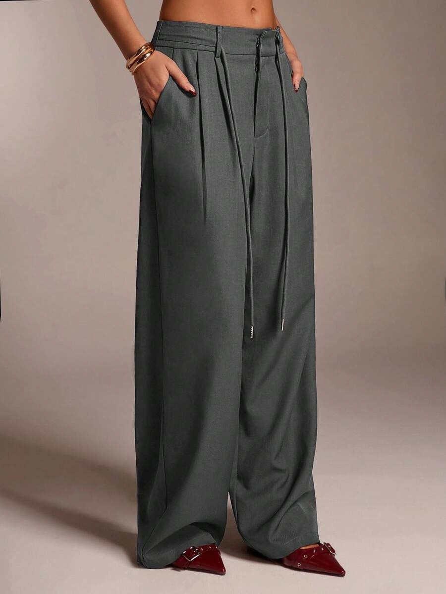 Women's High Waist Tie Wide Leg Dress Pants